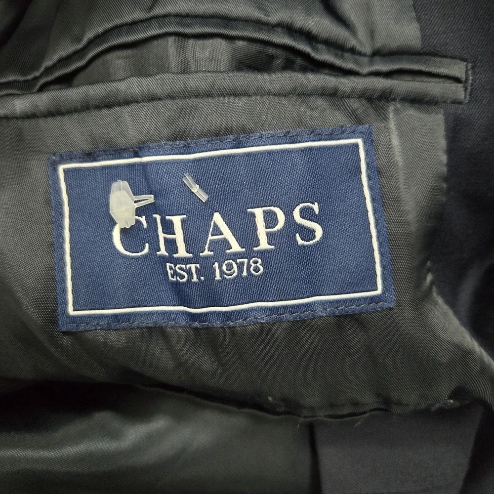 Chaps Blazer Mens 46R Navy Blue Two Button Wool Blend Gold Crest Buttons Classic